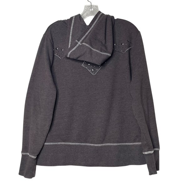 Ariat Women's Size M Brown Zip Up Hoodie Studded with Contrast Thread Raw Edge - Picture 2 of 9